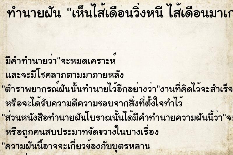 ทำนายฝันทำนายฝันเห็นไส้เดือนวิ่งหนีไส้เดือนมาเกาะแขน